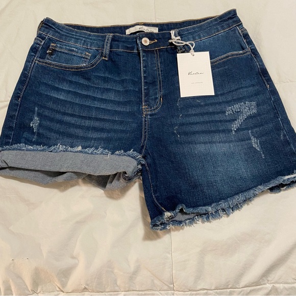 KanCan Pants - Denim Shorts with Frayed Hem